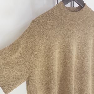 90's Jessica💋Golden Brown🌟Mock neck Knit Top| Short Sleeve